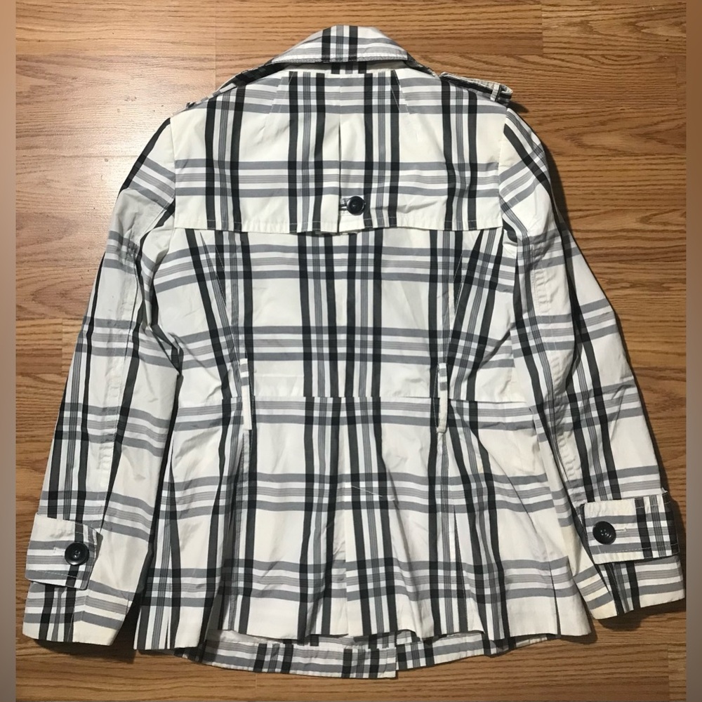 Zara Basic Plaid Pea Coat Medium Lightweight Doub… - image 2